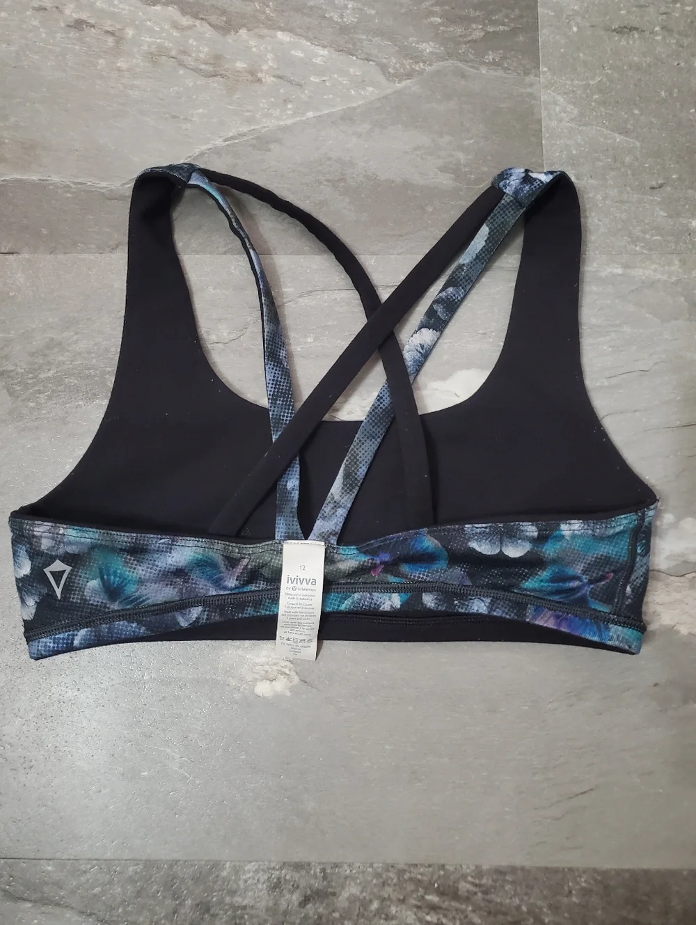Ivivva By Lululemon Reversible Sports Bra. Black, Floral. Strappy Back. Size 12. - Picture 2 of 6